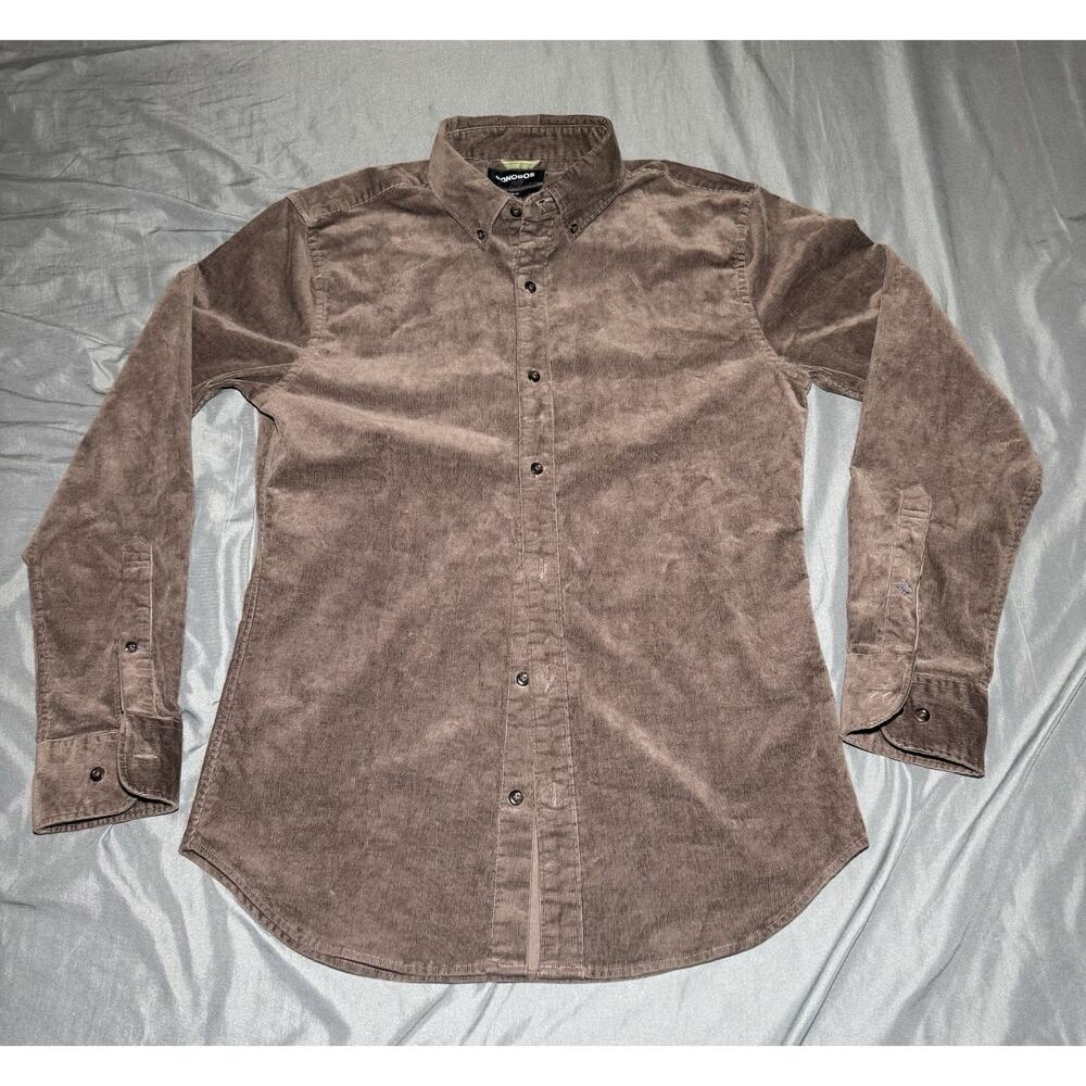Bonobos Button Down Shirt Men’s Small Long Sleeve Brown Corduroy Shirt Slim Fit